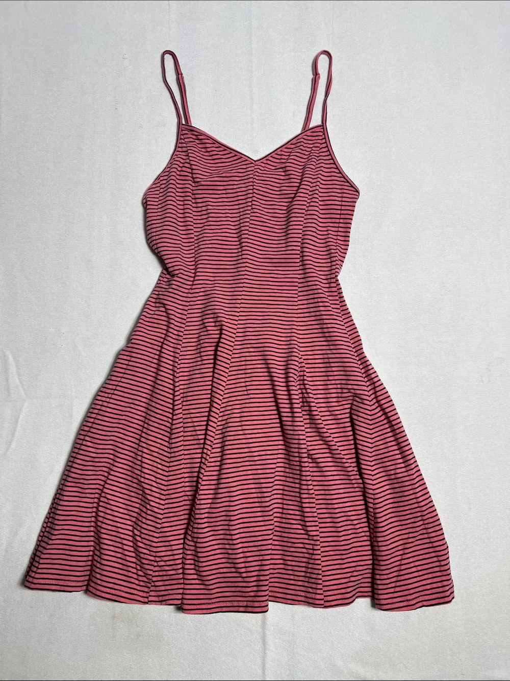 American Eagle Outfitters Pink and Black Striped Spaghetti-Strap Dress